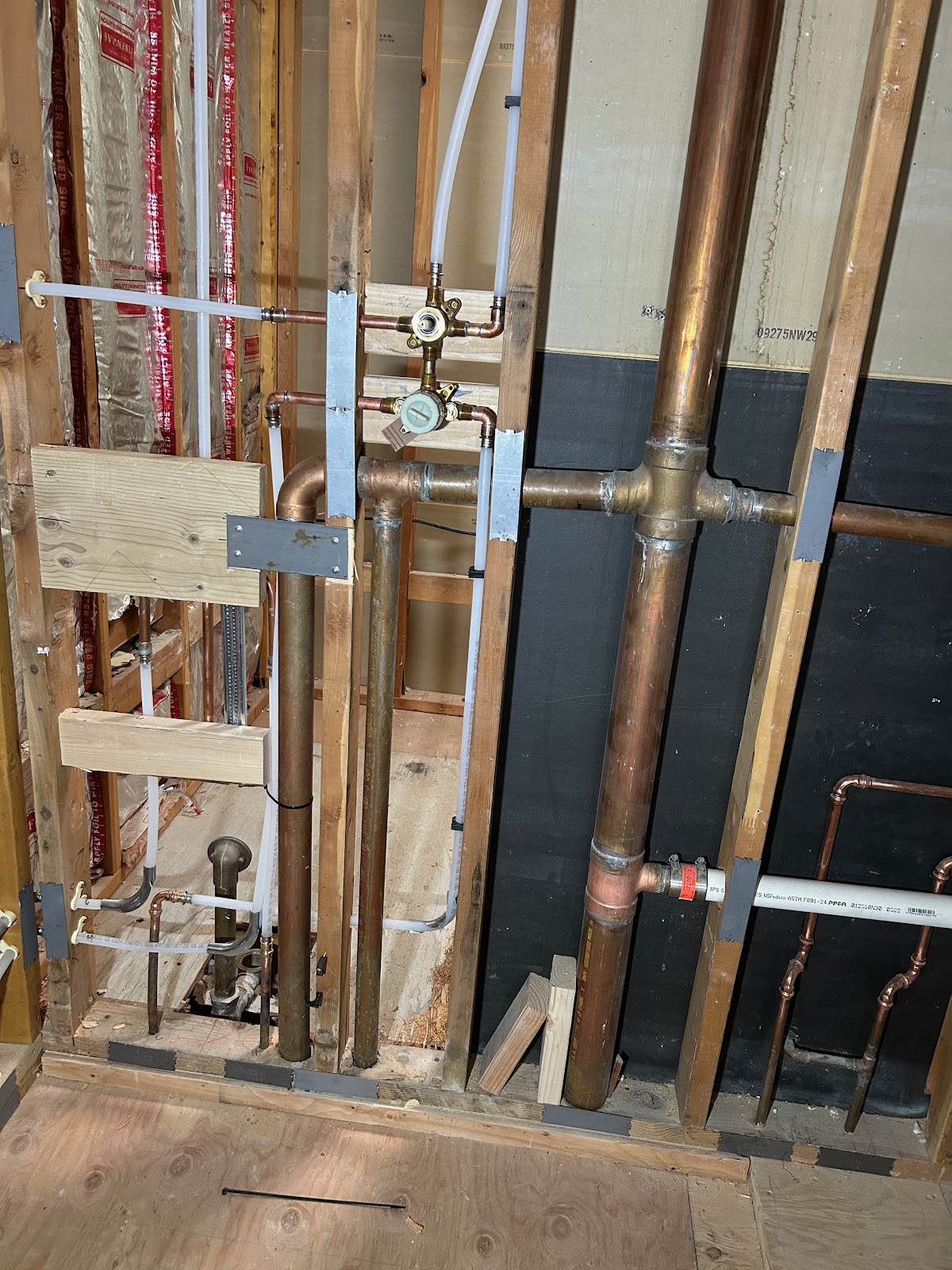 New rough-in plumbing run through open walls